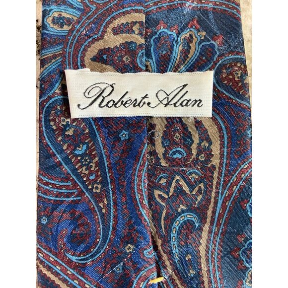 Robert Alan  Mens Neck Tie Blue Burgundy Tan Paisley Work Dad Gift - Picture 5 of 5